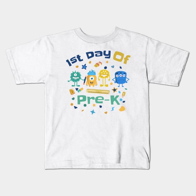 Kid 1st Day Of Preschool Kindergarten Monster Design Kids T-Shirt by AimArtStudio